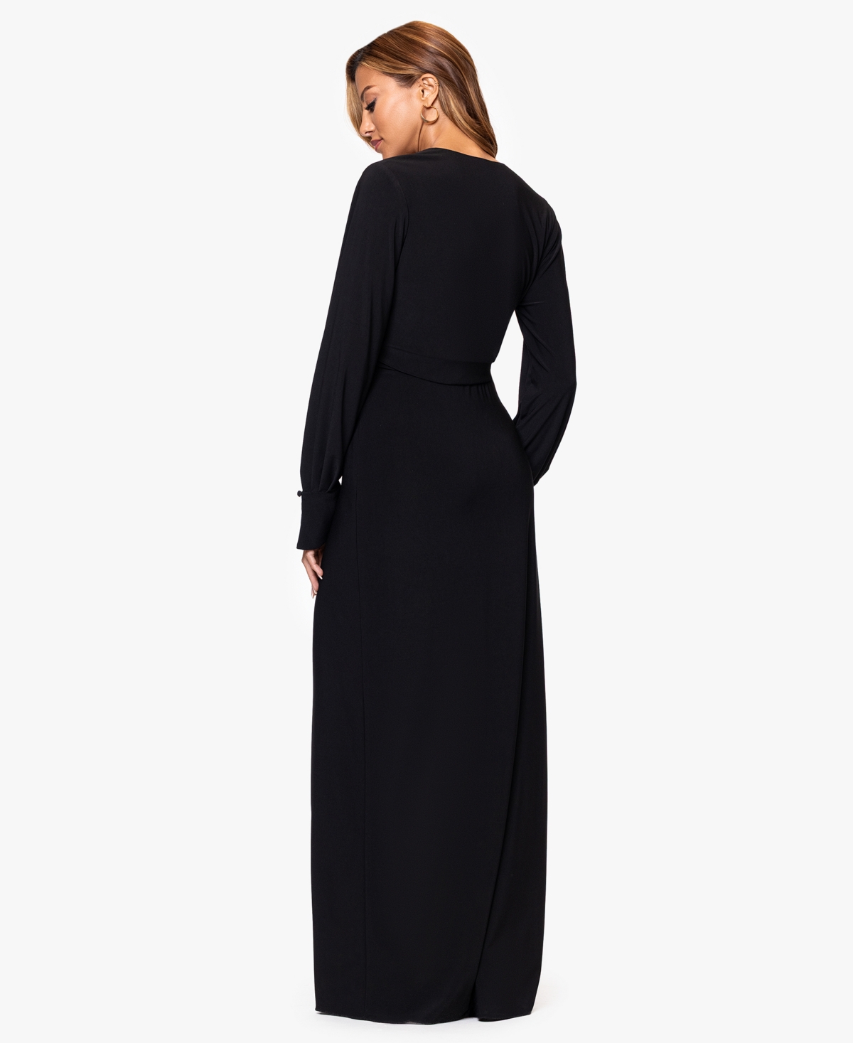 Xscape Women's V-neck Long Sleeve Dress In Black