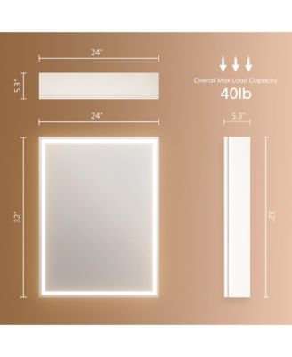 32x24 inch LED Lighted Medicine Cabinet with Mirror, Moisture-Resistant Wood, Stepless Dimmable, 3000K/5500K, Defogger, Adjustable Shelf, Flat-Pack Design – Assembly Required (White)