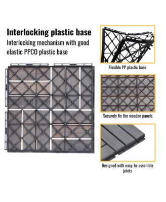 30-Pack 12'' Acacia Hardwood Checker Pattern Interlocking Deck Tiles Light Gray