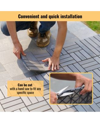 30-Pack 12'' Acacia Hardwood Checker Pattern Interlocking Deck Tiles Light Gray