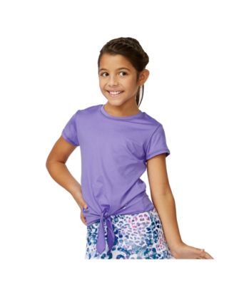 UV Colors White Girls Short Sleeve Tie Tennis Shirt - Amethyst / L
