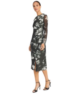 Women's Long Sleeve Printed Midi Dress