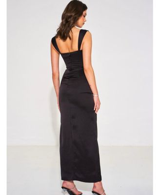 Women's Freddie Black Lace Satin Maxi Corset Dress