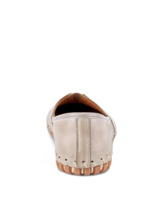 Kathaleta Leather Slip-On Comfort Flats with V-Elastic Notch, Arch Support & Removable Insole