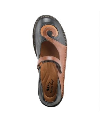 COSMIC Leather Mary Jane Flats with Hook-and-Loop Strap and Contrast Stitching