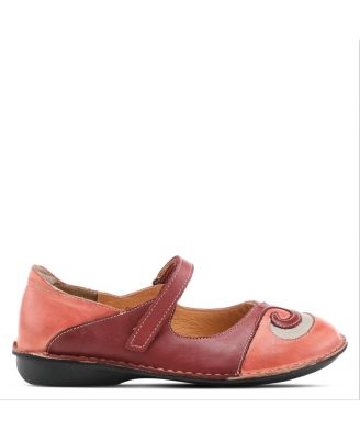 COSMIC Leather Mary Jane Flats with Hook-and-Loop Strap and Contrast Stitching