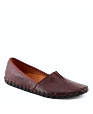 Kathaleta Leather Slip-On Comfort Flats with V-Elastic Notch, Arch Support and Removable Insole