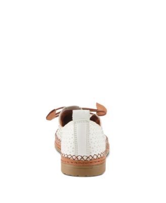 BERNA-PERF Leather Perforated Slip-On Flats with Elastic Laces