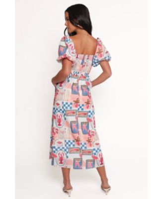 Women's Clo Puff Sleeve Midi Dress - Pink Blue