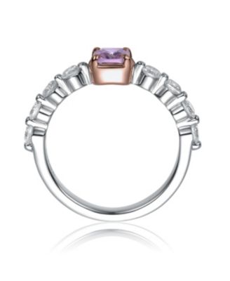 Two Tone with Pink & Clear Cubic Zirconia Halo Ring