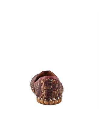 Kathaleta-Spice Metallic Croco Slip-On Leather Flats with Removable Insole & Arch Support