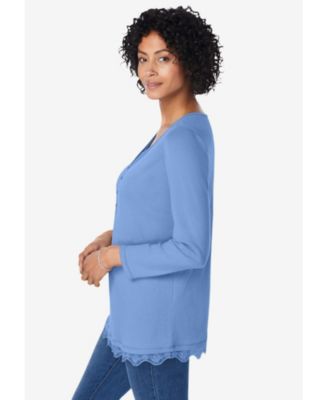 Plus Size Layered-Look Lace Trim Tee