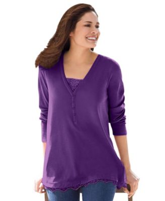 Plus Size Layered-Look Lace Trim Tee