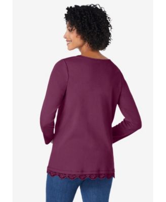 Plus Size Layered-Look Lace Trim Tee