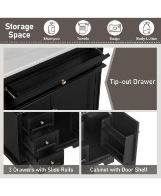Bathroom Vanity with Sink Soft Closing Door Tip-Out Drawer and Three Drawers