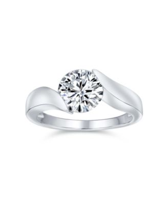 Modern 3CT Round CZ Tension Set Solitaire Promise Ring with Plain Band in Sterling Silver