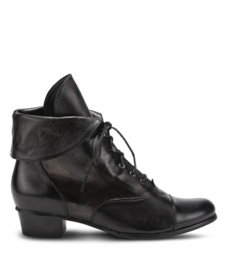 Galil Polished Leather Lace-Up Bootie with Fold-Over Cuff and Stacked Heel