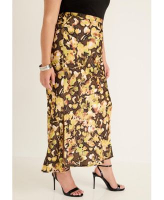 Women's June + Vie Satin Side-Slit Midi Skirt