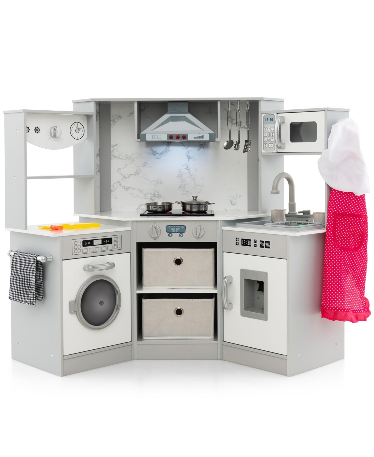 Wooden Kids Play Kitchen with Realistic Lights & Sounds – Gray