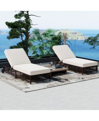 - Set of 2 Adjustable Rattan Pool Lounge Chairs with Wheels - Brown