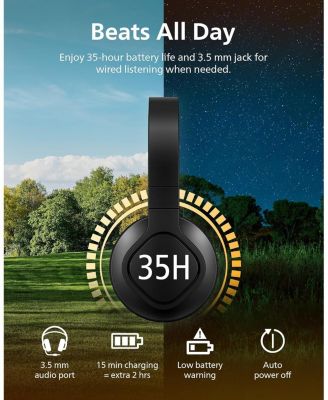 A4216 Wireless Headphones, Over-Ear Bluetooth Headphones with Powerful Bass, 35Hr Battery Life, IP55, Washable cups, Black