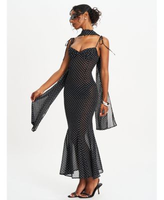 Women's Yadira Black Base Polka Dot Chiffon Maxi Dress