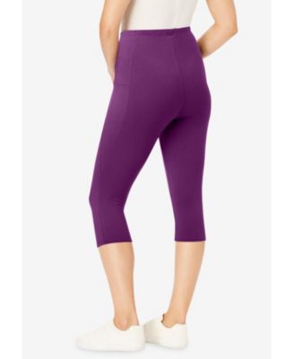Women's Plus Size Stretch-Cotton Knit Pull-On Pocket Capri Leggings