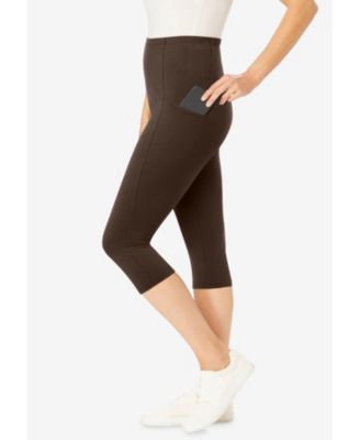 Women's Plus Size Stretch-Cotton Knit Pull-On Pocket Capri Leggings