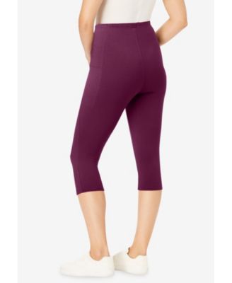 Women's Plus Size Stretch-Cotton Knit Pull-On Pocket Capri Leggings