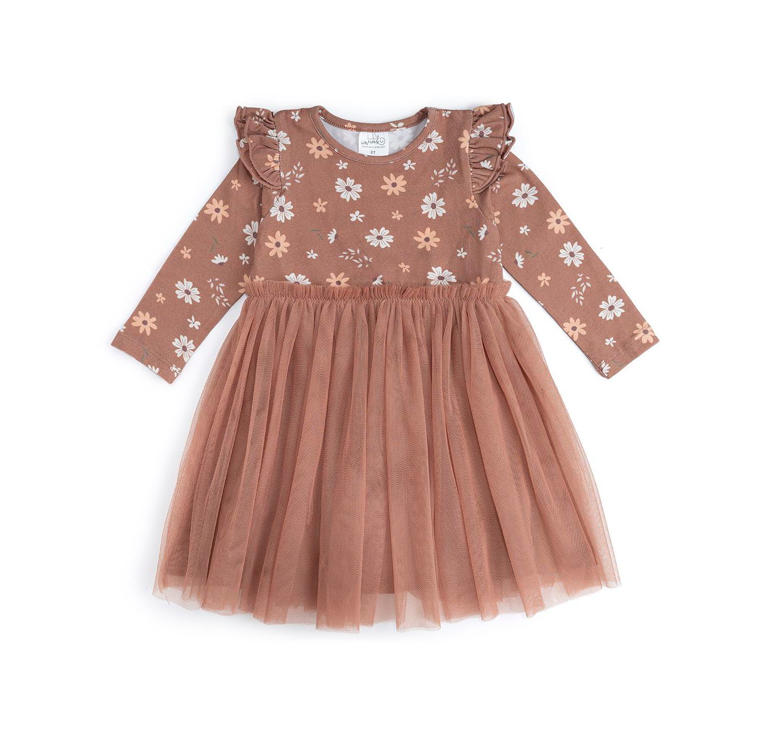 Little and Big Girls Ditsy Fall Floral Long Sleeve Tutu Dress