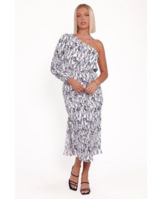 knee length dresses for ladies Pontee One Shoulder Pleated Midi Dress main image 0