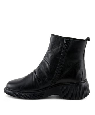 Nayana Leather Bootie with Ruching Detail, Removable Insole, and Lugged Sole