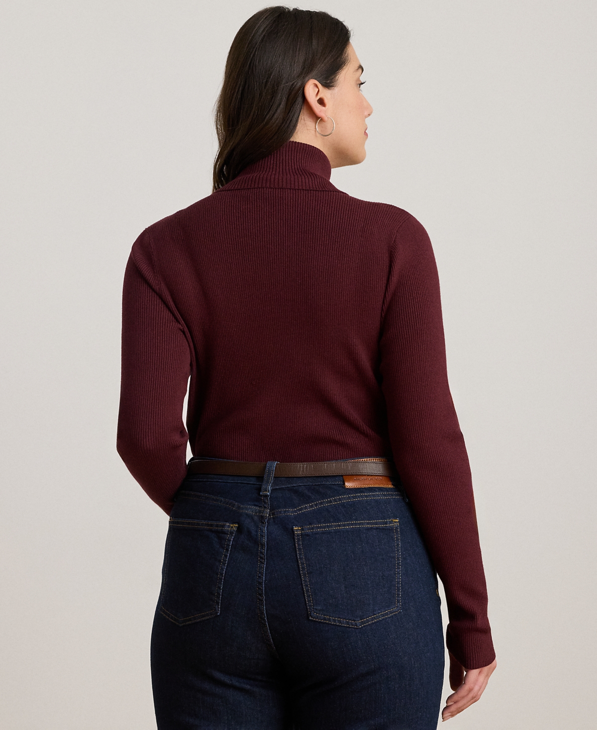 Ralph Lauren Plus Size Ribbed Turtleneck Sweater In Burgundy