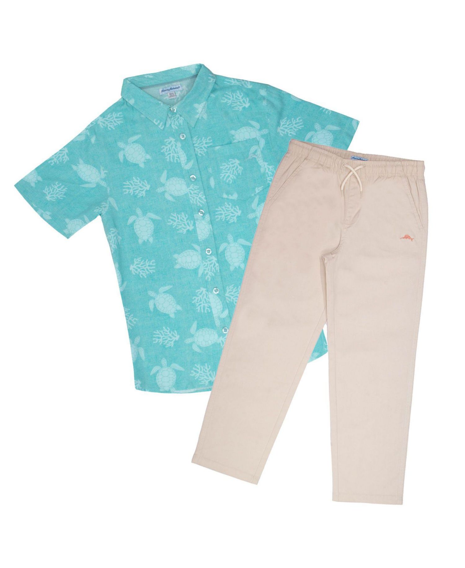 Little Boys Classic Woven Button Down Shirt and Pant Outfit Set
