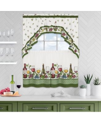 Napa Winery 3 Piece Rod Pocket Cafe Kitchen Curtain Tier & Swag Set