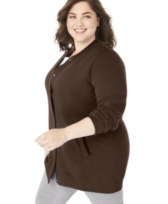 Plus Size Fleece Baseball Jacket