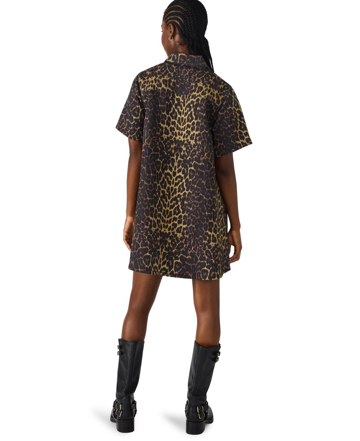Steve Madden Freddy Leopard Print Denim Shirtdress In Multi