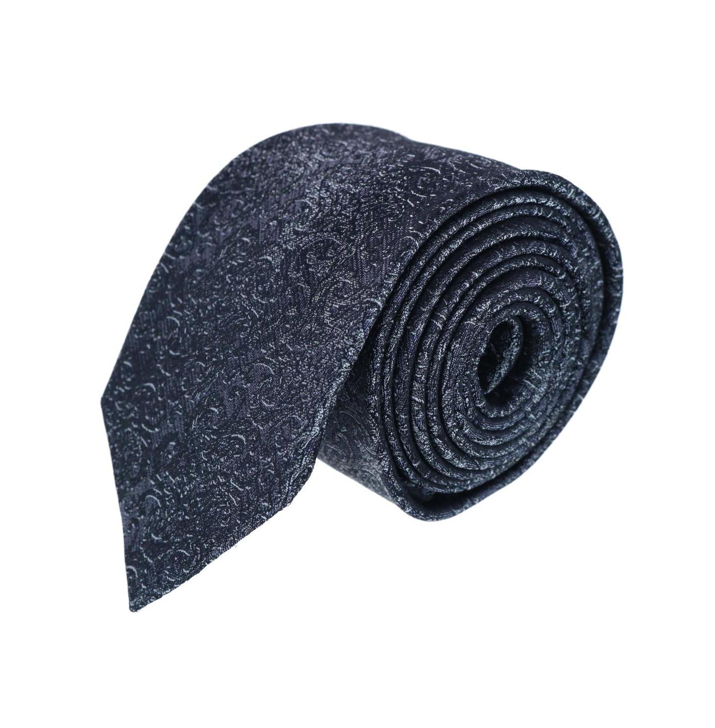 Мужские галстуки TRAFALGAR Esteban Scrolling Vines Tone on Tone Patterned Silk Necktie, цвет: Серебристый / Чёрный — фото 1