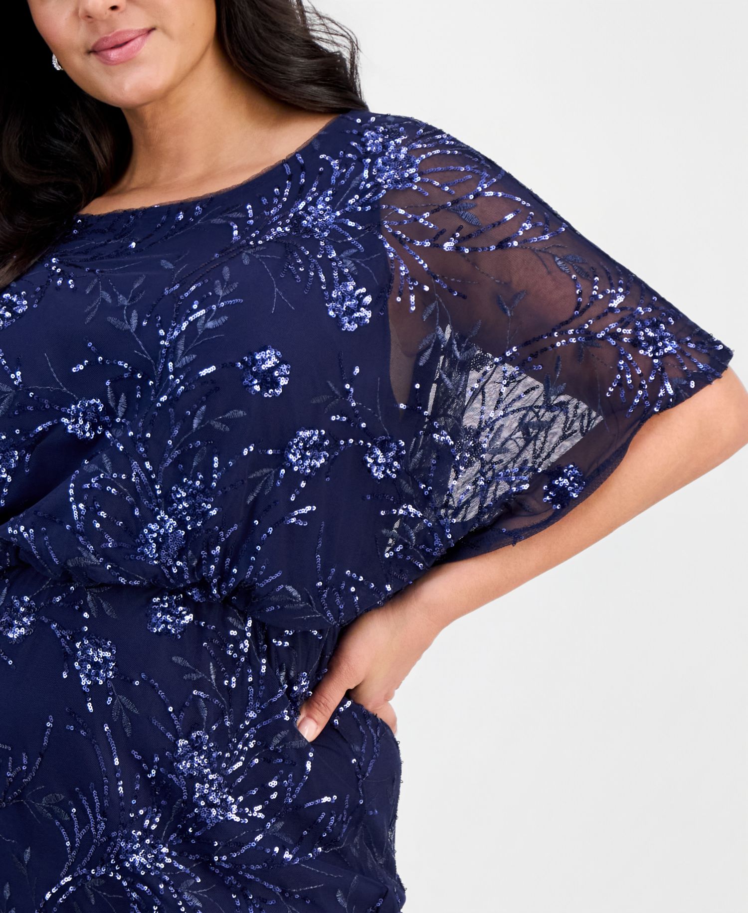 Plus Size Round-Neck Blouson Sequin Dress