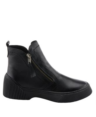 Kelko Leather Bootie with Decorative Zipper, Removable Insole, and Sporty Sole