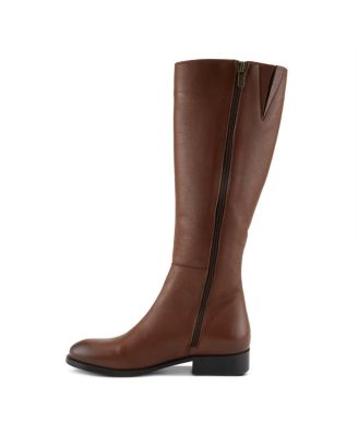 Hightail Knee-High Leather Boot with Calf Elastic Gore and Low Stacked Heel