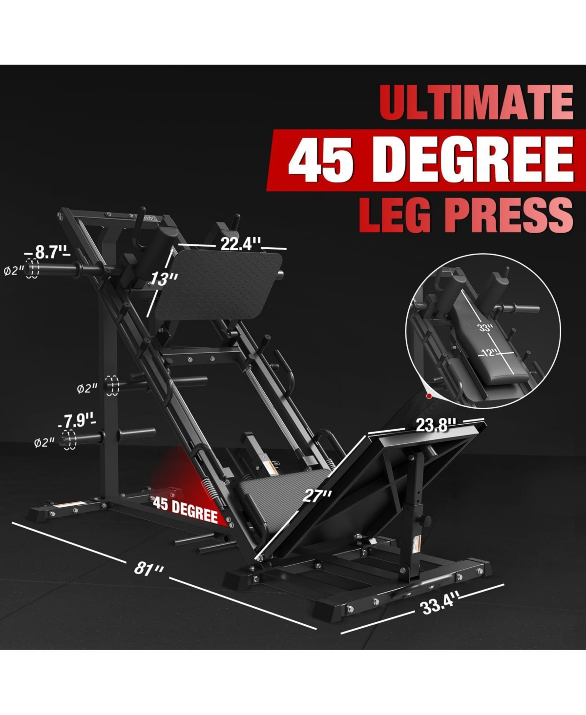 Mikolo Leg Press Hack Squat Machine Combo, Leg Exercise Machine with Linear Bearing, 45-Degree Lower Body Special with Weight Storage for Quads, Hamst