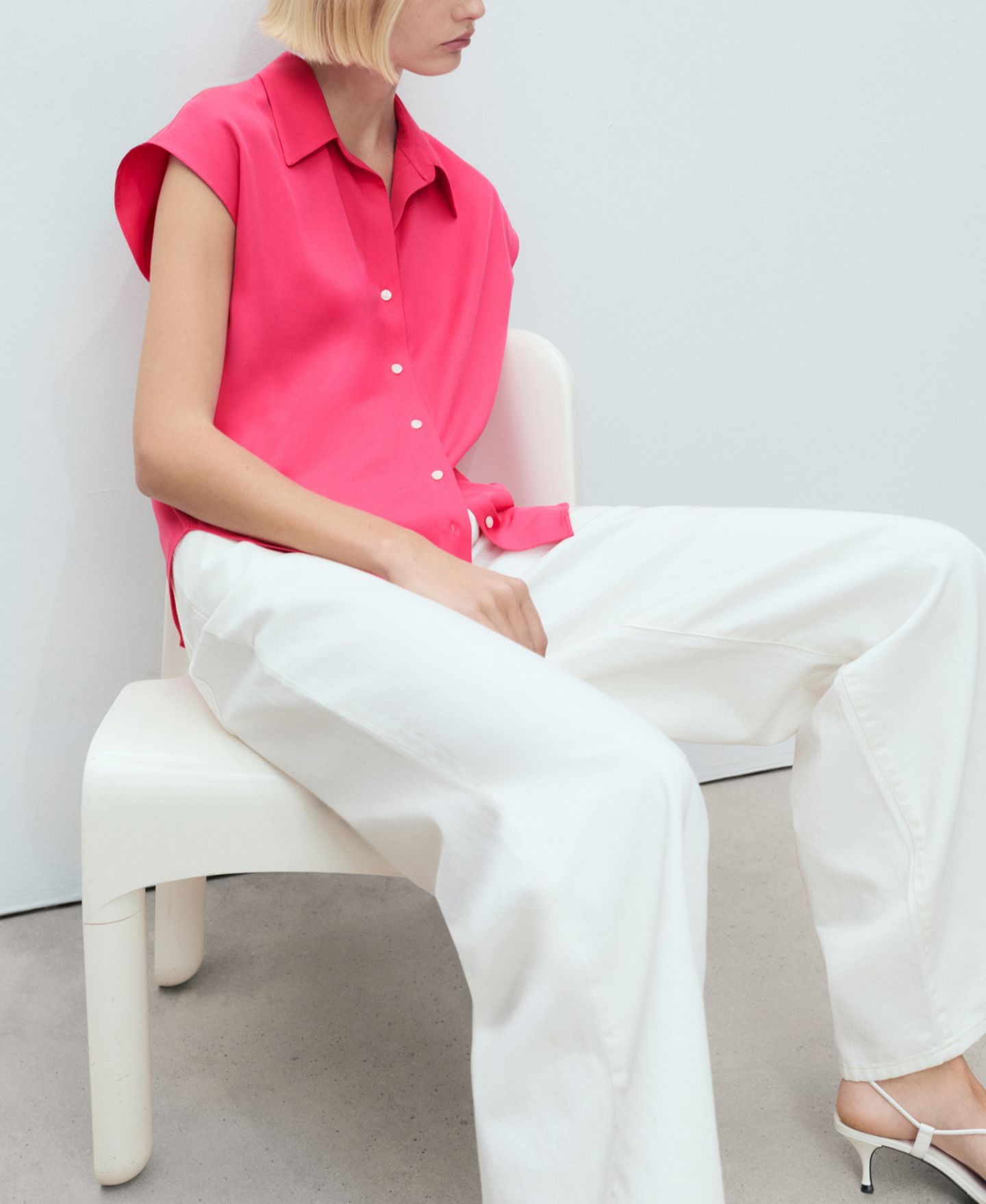 Женская рубашка Mango Lyocell Sleeveless, цвет: Клубничный — фото 4
