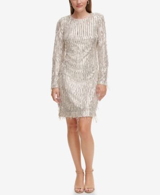 Petite Jewel Neck Sequin Cocktail Dress