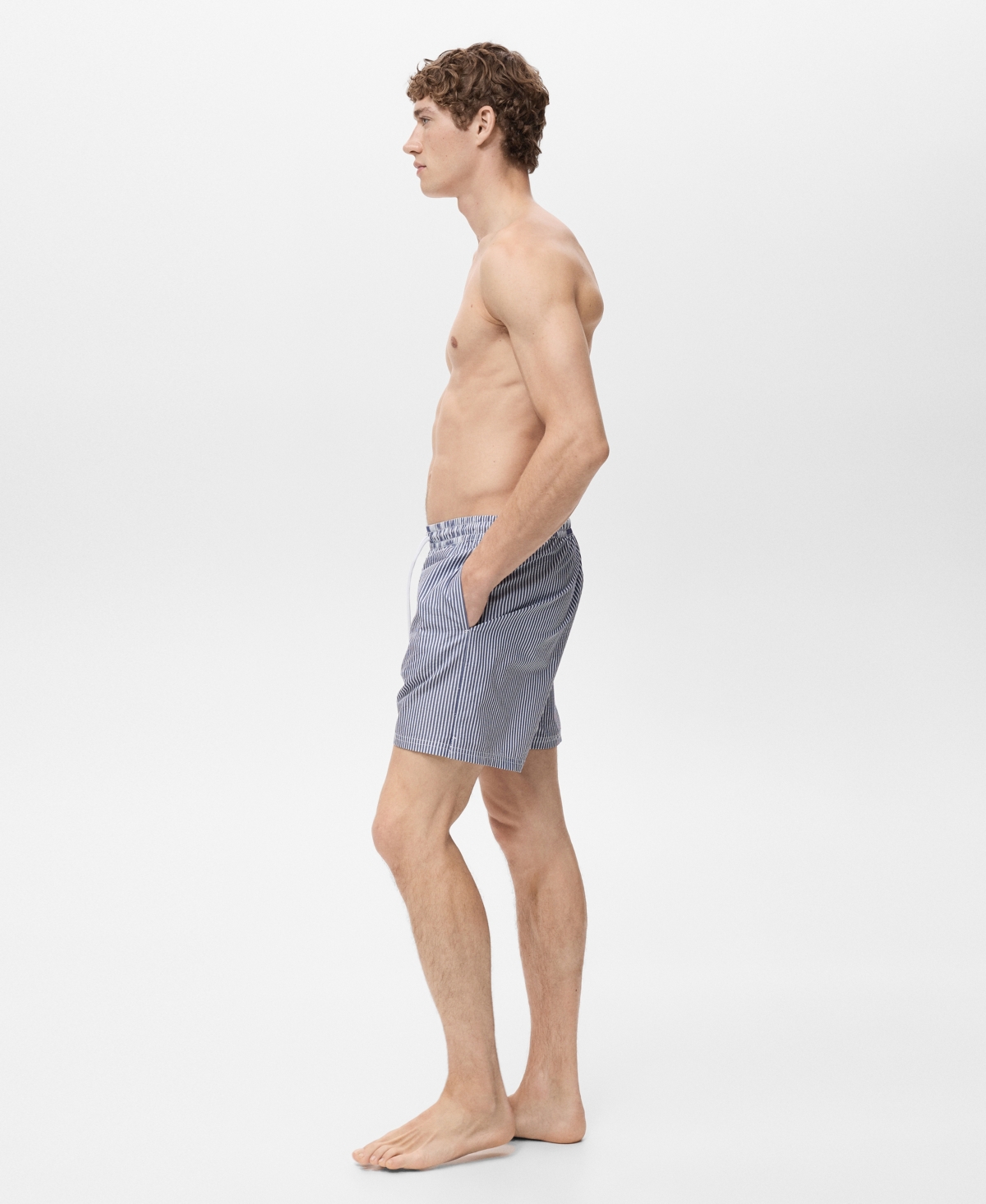 Mango Men's Seersucker Swimming Trunks In Blue