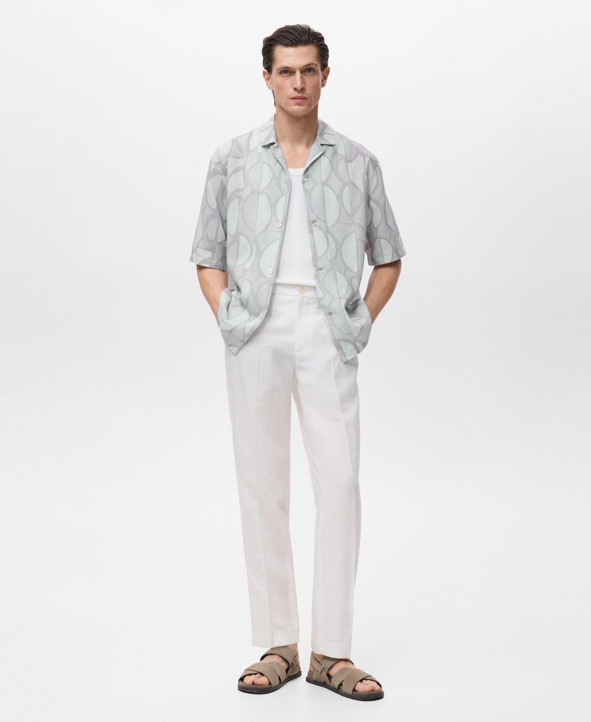 Mango Men's Printed Short-sleeved Shirt In Blue