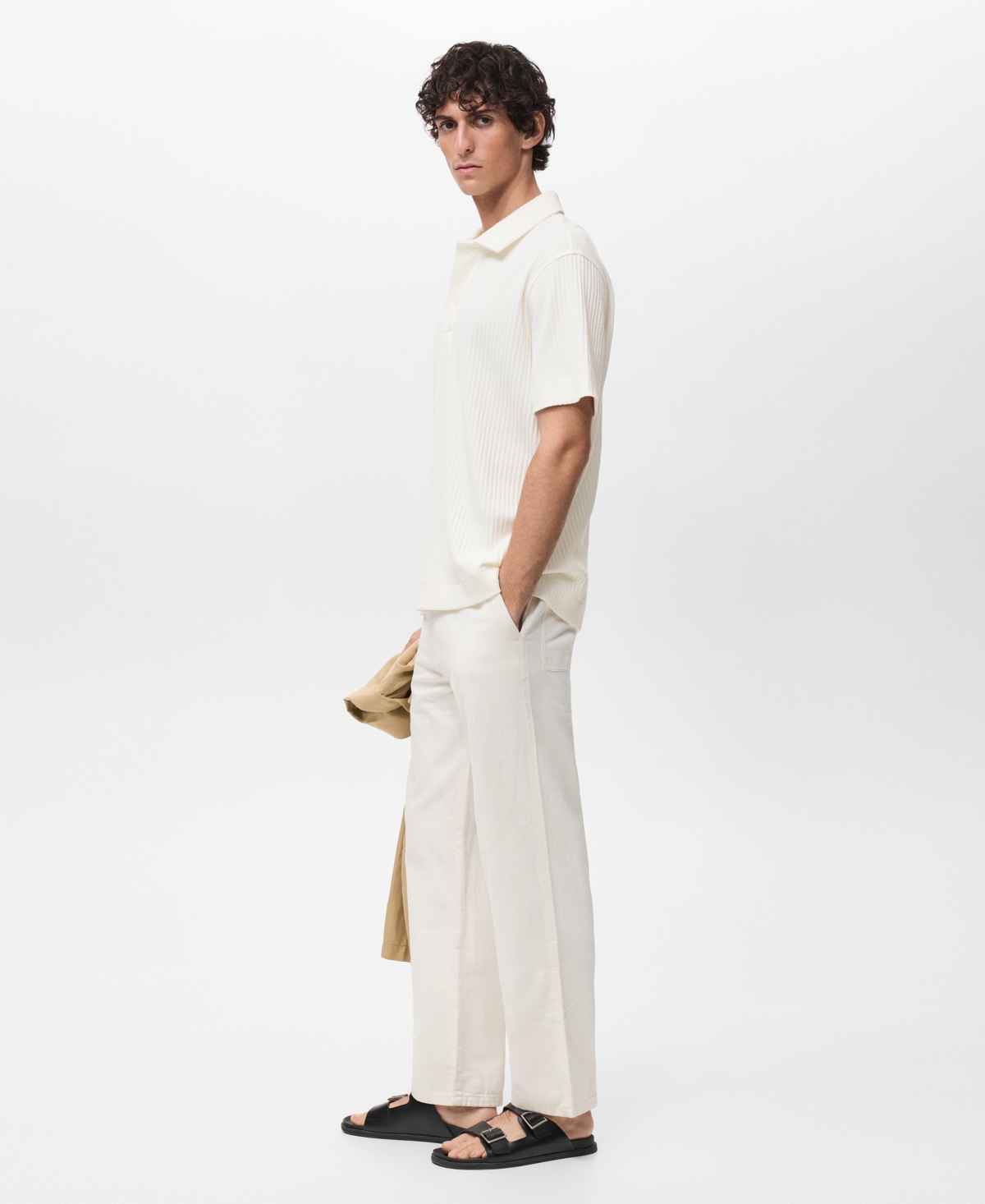 Mango Men's Textured Knitted Polo Shirt In White