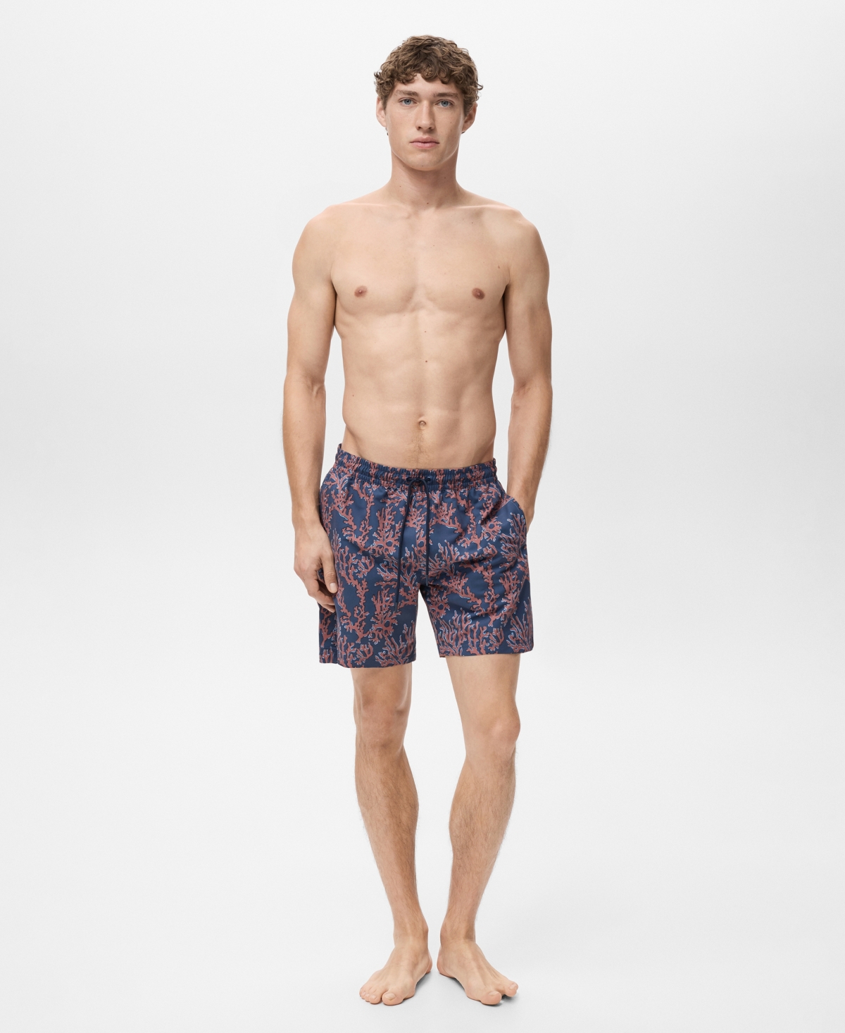 Mango Coral Print Swim Trunks In Red