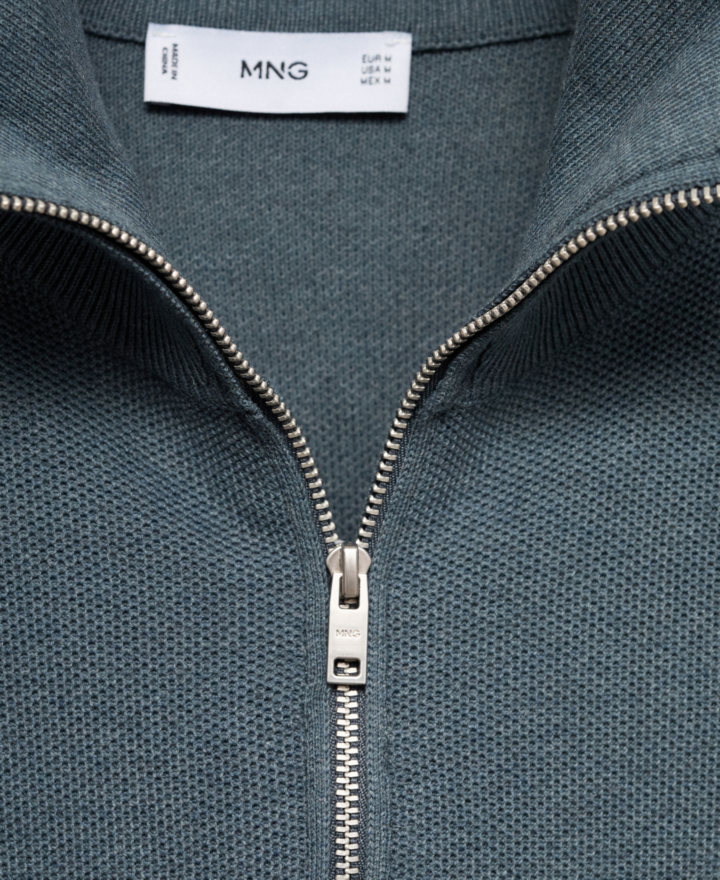 Мужской свитер MANGO Microstructure Zipper Collar, цвет: Синий — фото 4