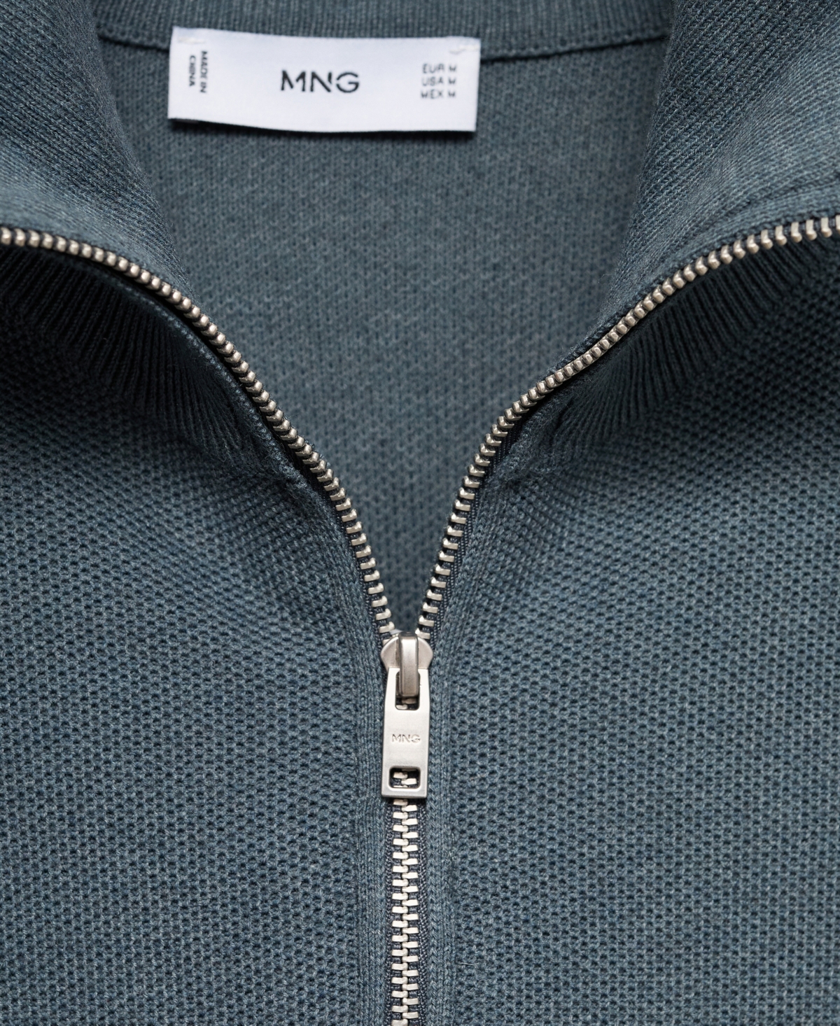 Mango Half Zip Piqué Sweater In Blue